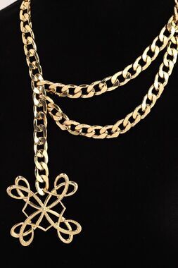 SHB Statement Necklace Chain Heavy Chunky Linked Big Gold Pendant Signed BinA